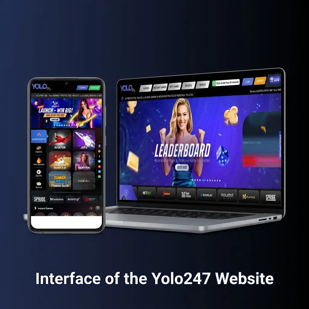 Yolo247 website interface showing top navigation bar with Sports, Casino, Live Casino, eSports, Promotions and account dashboard