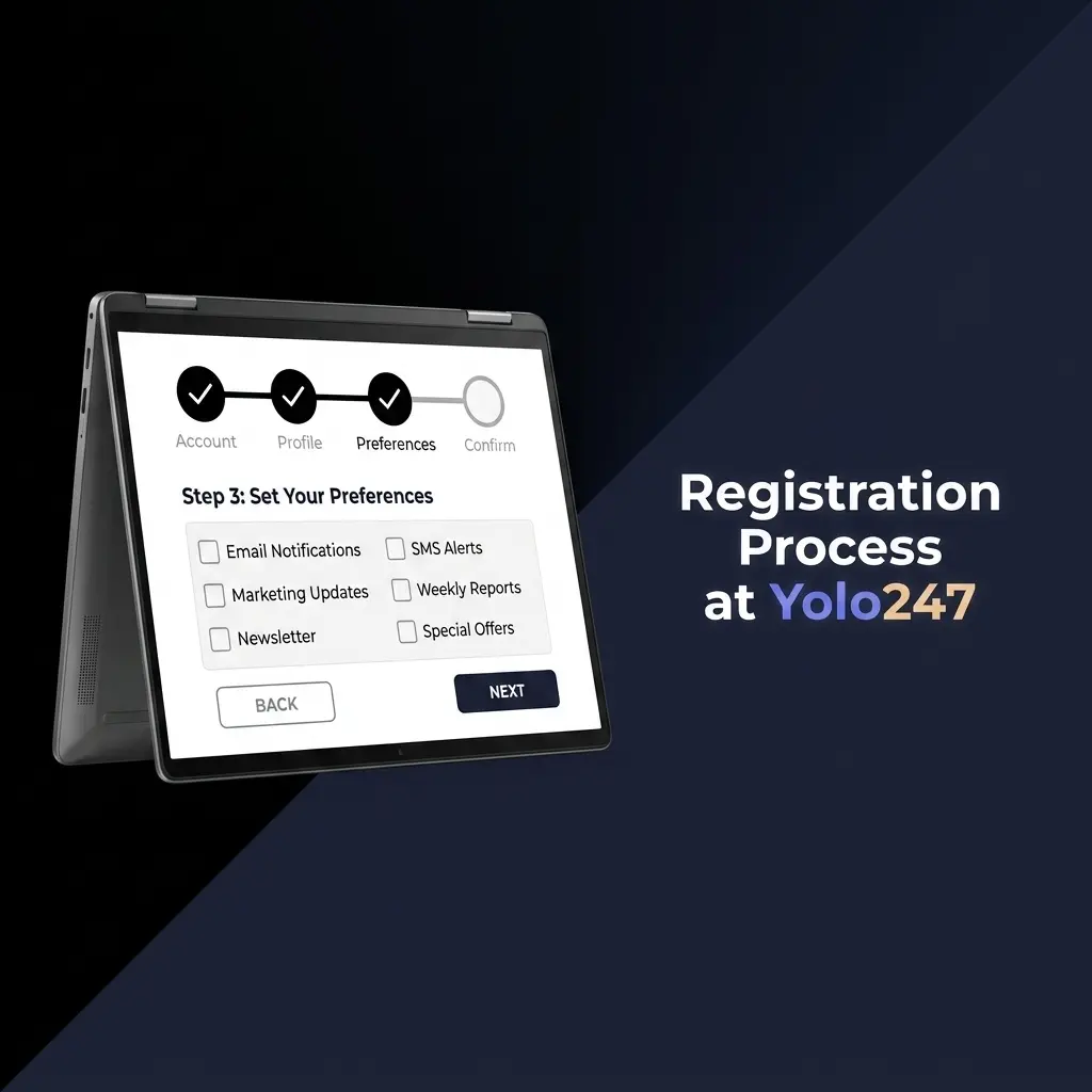 Yolo247 registration process steps showing sign-up form, OTP verification, and account setup for Indian players