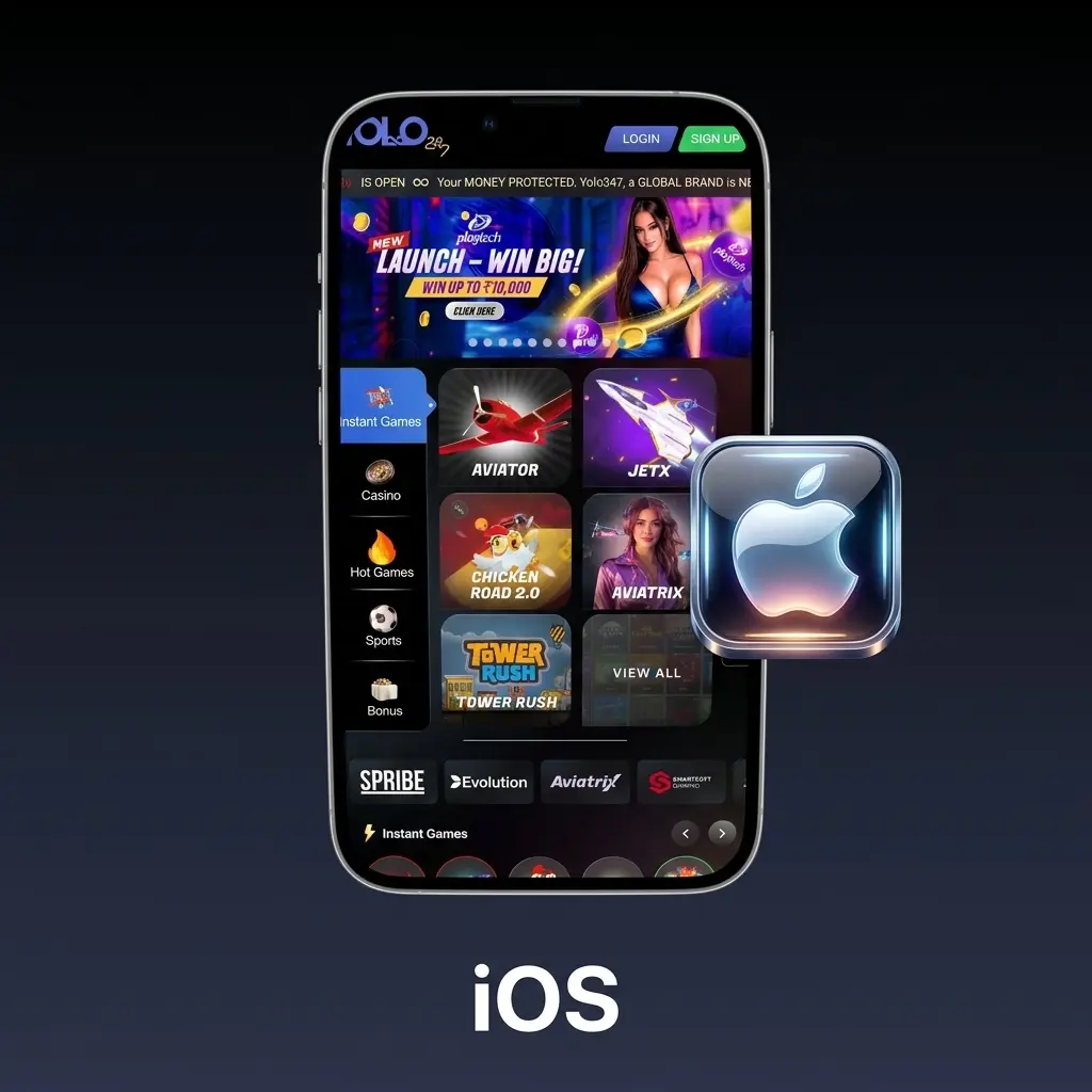 Yolo247 iOS app guide showing Safari browser access steps for iPhone and iPad users on iOS 12 or later