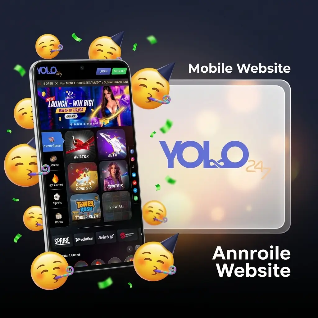 Yolo247 mobile website interface on a smartphone browser showing sports betting and casino games